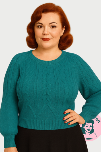 Vinterstriktrøje - Minna strik, teal - elegant teal strik trøje