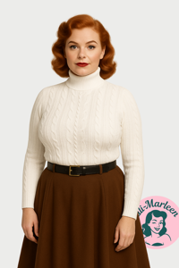 Strik-højhals - Miss Evelyn, ivory klassisk kædestrik