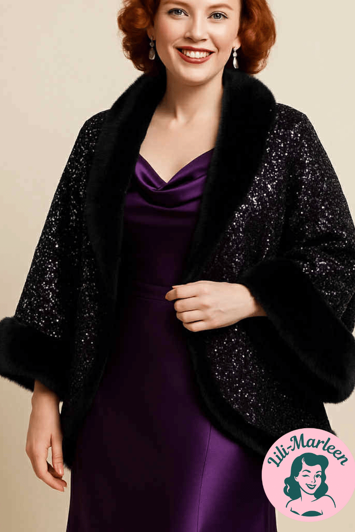 Slag med Pailletter & Pelskant Sort