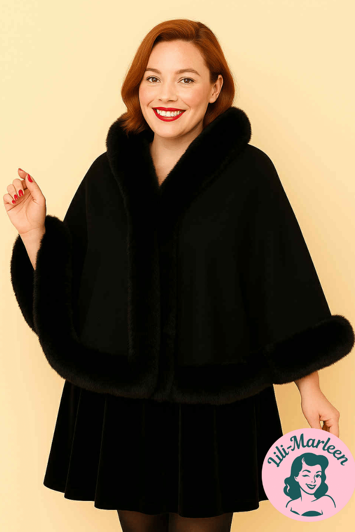 Cape Miss Noir, klassisk sort med blød faux fur