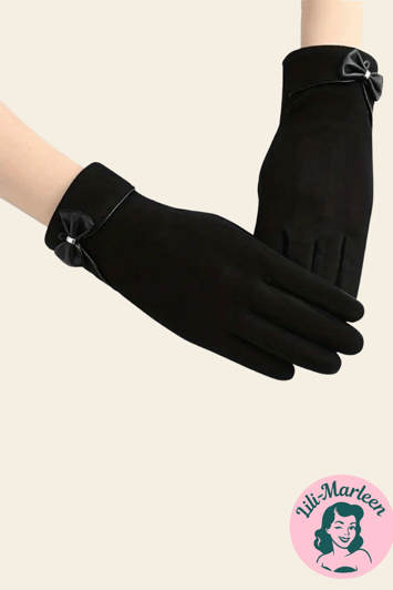 Miss Audreys Vinterfavorit Elegante Sorte Handsker med Sløjfe