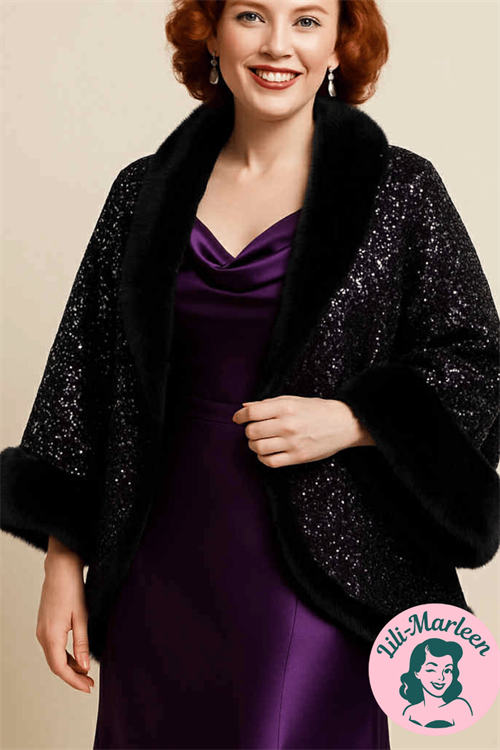 Slag med Pailletter & Pelskant – Sort