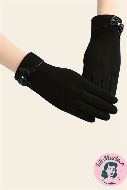 Miss Audreys Vinterfavorit – Elegante Sorte Handsker med Sløjfe