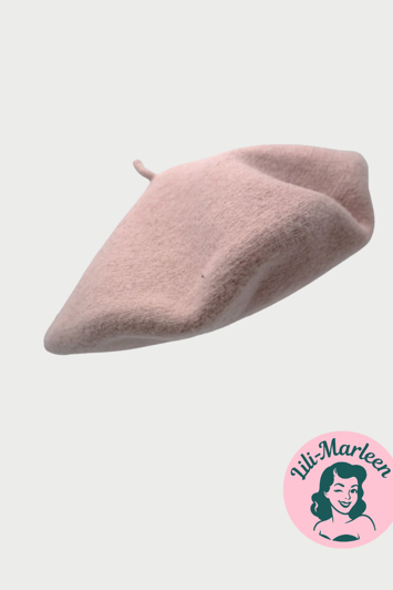 Beret, Pudder (Lyserød) - lækker vintageinspireret filt beret