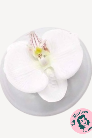 Stor Orkide Hårclips, Hvid - med Krokodillespænde 