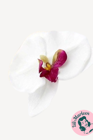 Stor Orkide Hårclips, hvid med lilla midte - med Krokodillespænde 
