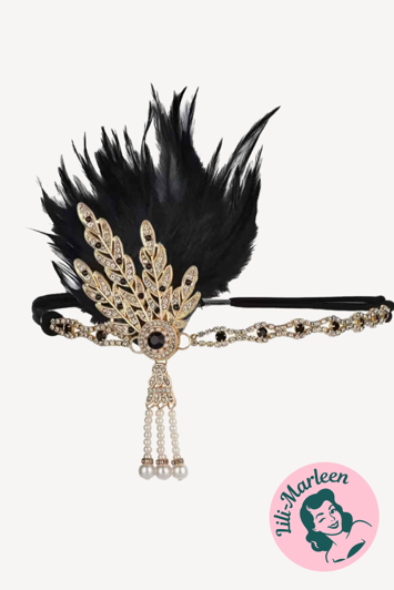 Gatsby Black Feather – 1920’er Hårpynt med Fjer og Krystaller