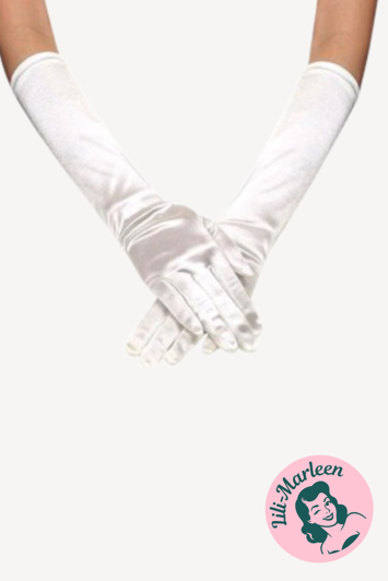 Lange  satin handsker, hvide 