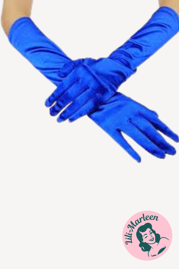 Lange satin handsker, blå 