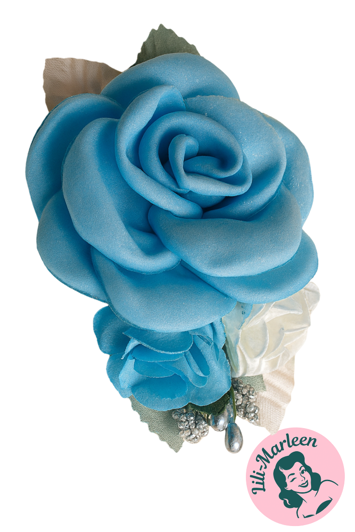 Hårklips med blomster/roser - blå/hvid/sølv (M21)