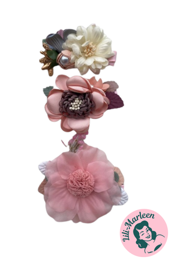 Hårklips med 3 hårklips - rosa/ivory/pink/lilla (M5)
