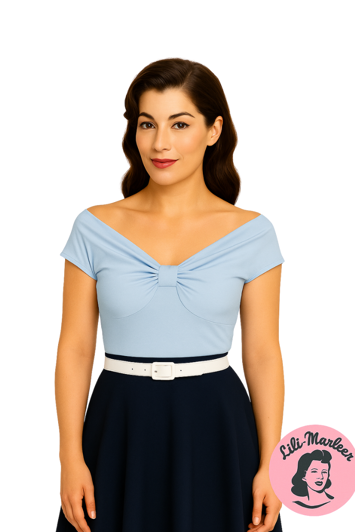 Miss Ivorna Blue – Vintageinspireret Lyseblå Top med Twist-Detalje 