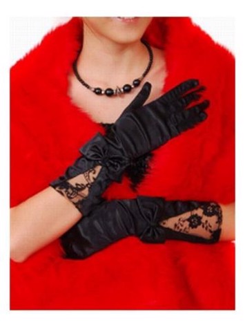 skab forberede innovation Lange satin handsker med blonde, sort: Smukke lange handsker i satin og med  sød blonde og sløjfe.- vi elsker at pynte os