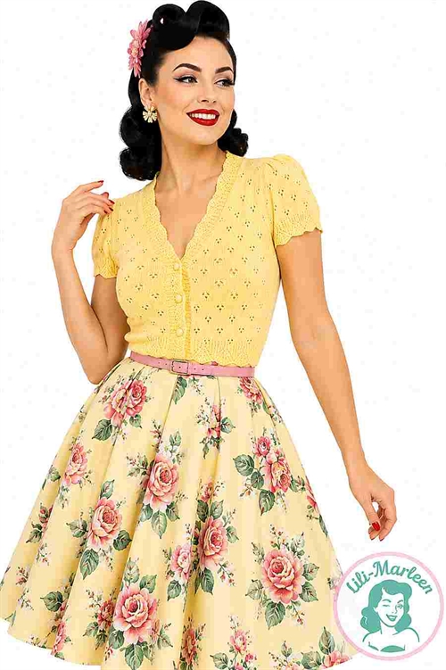 Miss Banana – Vintage Cardigan i Blød Gul Strik