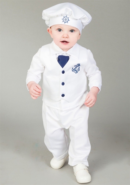 Baby jakkesæt: Lille Magnus, hvid: sømandsdåbs jakkesæt eller lille brudesvend  