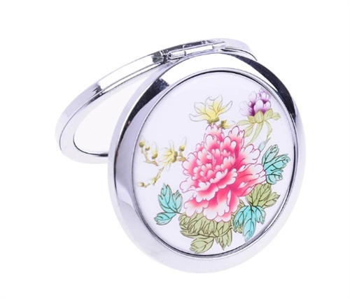 Taskespejl; vintage flora - sødt lille makeup spejl til tasken med lyserød flora