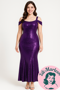 Lang gallakjole Pure love - lilla kjole med et væld af palietter