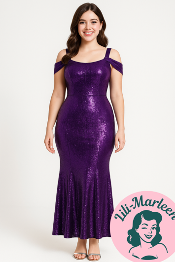 Lang gallakjole Pure love - lilla kjole med et væld af palietter