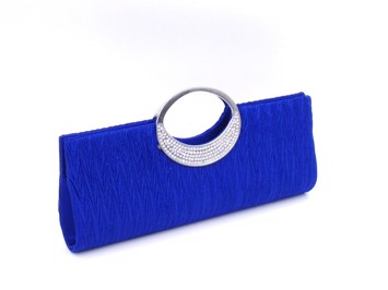 Fest clutch - Lydia, blå diamant - sød fest taske i satin med glitrende sten på håndtaget