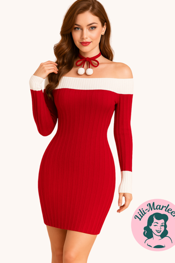 Julekjole: "My Cozy Christmas Dress" - skrikkjole i rød med hvid kant