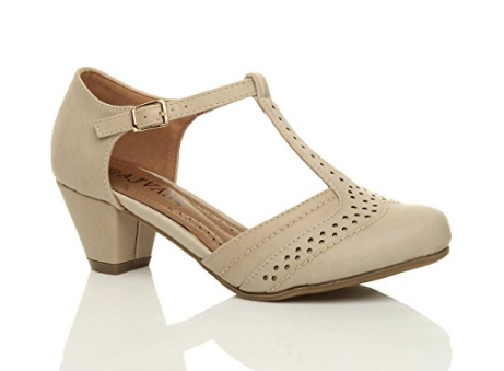 Mary Jane sko: Marleen nude; beige sko med T-bar