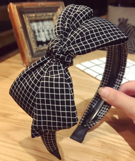 Hårbøjle med sløjfe - sort og hvid tern