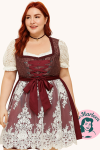 Miss Ethna – Vinrød & Hvid med Broderet Forklæde