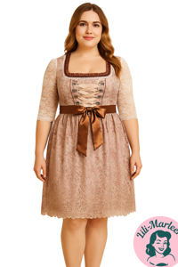 Miss Edelweiß, caffelatte – Oktoberkjole med fast forklæde og satinbånd