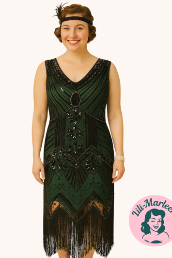 1920´er festkjole - Miss Adele, grøn med sort