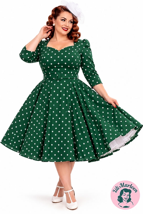 Miss Evergreen – Grøn vintage 50’er kjole med prikker