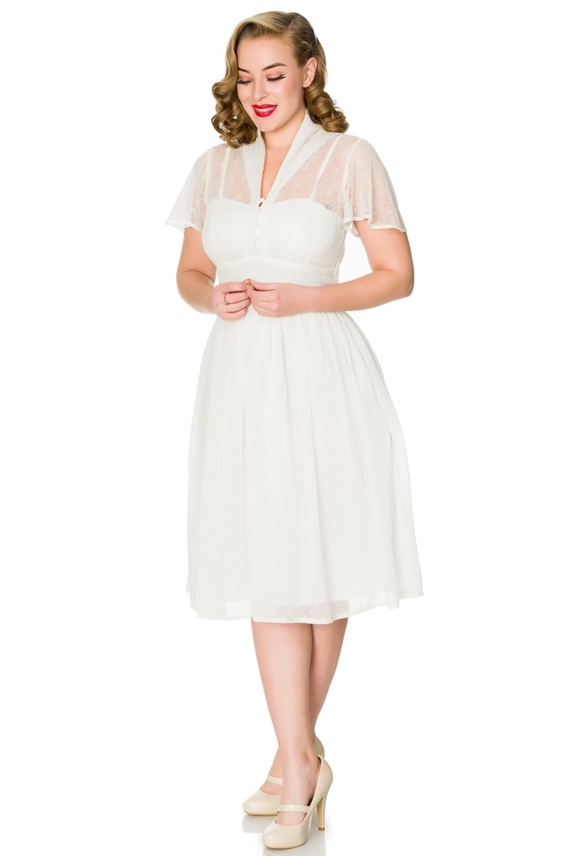Vintageinspireret hvid kjole: - Naomi: hvid kjole med sød krave