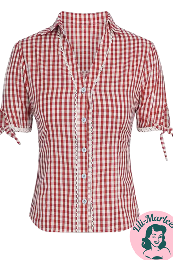 Retro Gingham – Rød Skjorte med Korte Ærmer