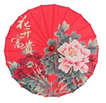 Solparaply/ parasol - rød med flora med sommermotiv