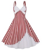 50ér kjole/Swingkjole - Saga - skøn kjole med striber i rød/hvid🍬 