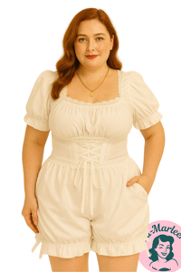 Skånebukser med kant og bånd, hvid