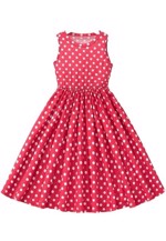 Børne 50´er børnekjole; Mini Audrey - rød kjole med polka prikker