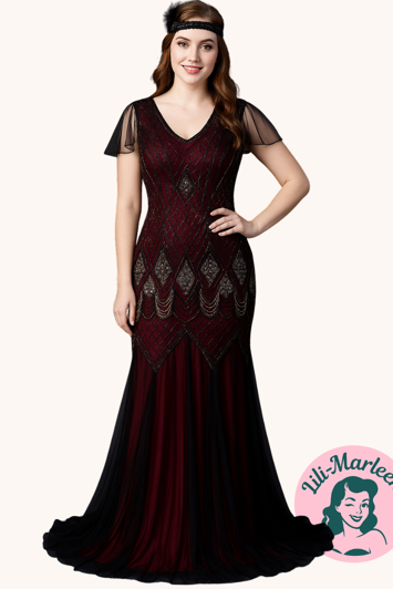 1920´er festkjole - Miss Sage, rød/sort