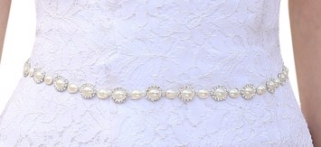 krystalbælte med silkebånd, perler - sølv - flere farver satinbånd