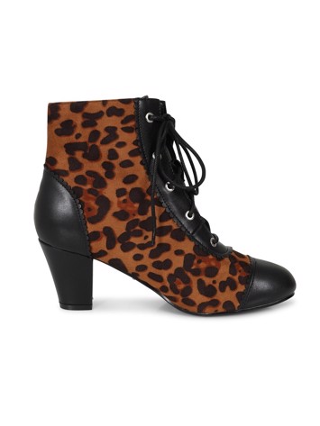 Vintageinspireret støvle: Selma, leopard - lækre sorte snørestøvler