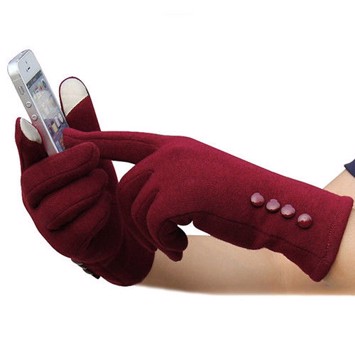 Sophie handsker, vinrød - søde varme handsker med knapper