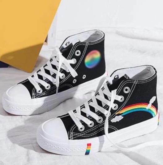 Minefelt Uafhængig Ambassade Sneakers - fede høje Sneakers i sort med regnbue