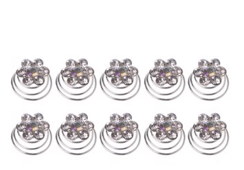 Hårspiraler med diamantblomster x 10 stk. 