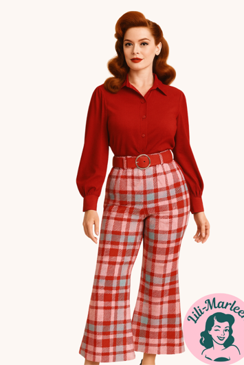  Bukser - Gizella - røde/lyserøde bukser med brede ben 