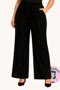  Højtaljet sorte velour bukser med palietter - Miss Midnight Glam