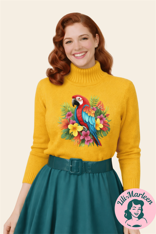 Miss Ara – Gul Vintage Sweater med Papegøje
