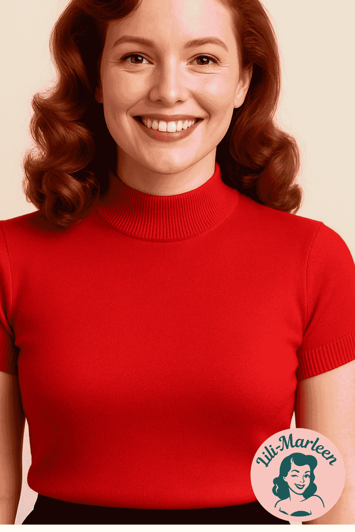 Strikbluse – Miss Vivian – Klassisk rød kortærmet sweater i vintage-stil
