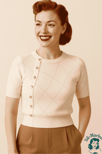 Sweet Dotty – Elegant vintage sweater i cremefarvet 50’er-stil