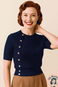 Navy Grace – Klassisk vintage sweater i mørkeblå 50’er-stil
