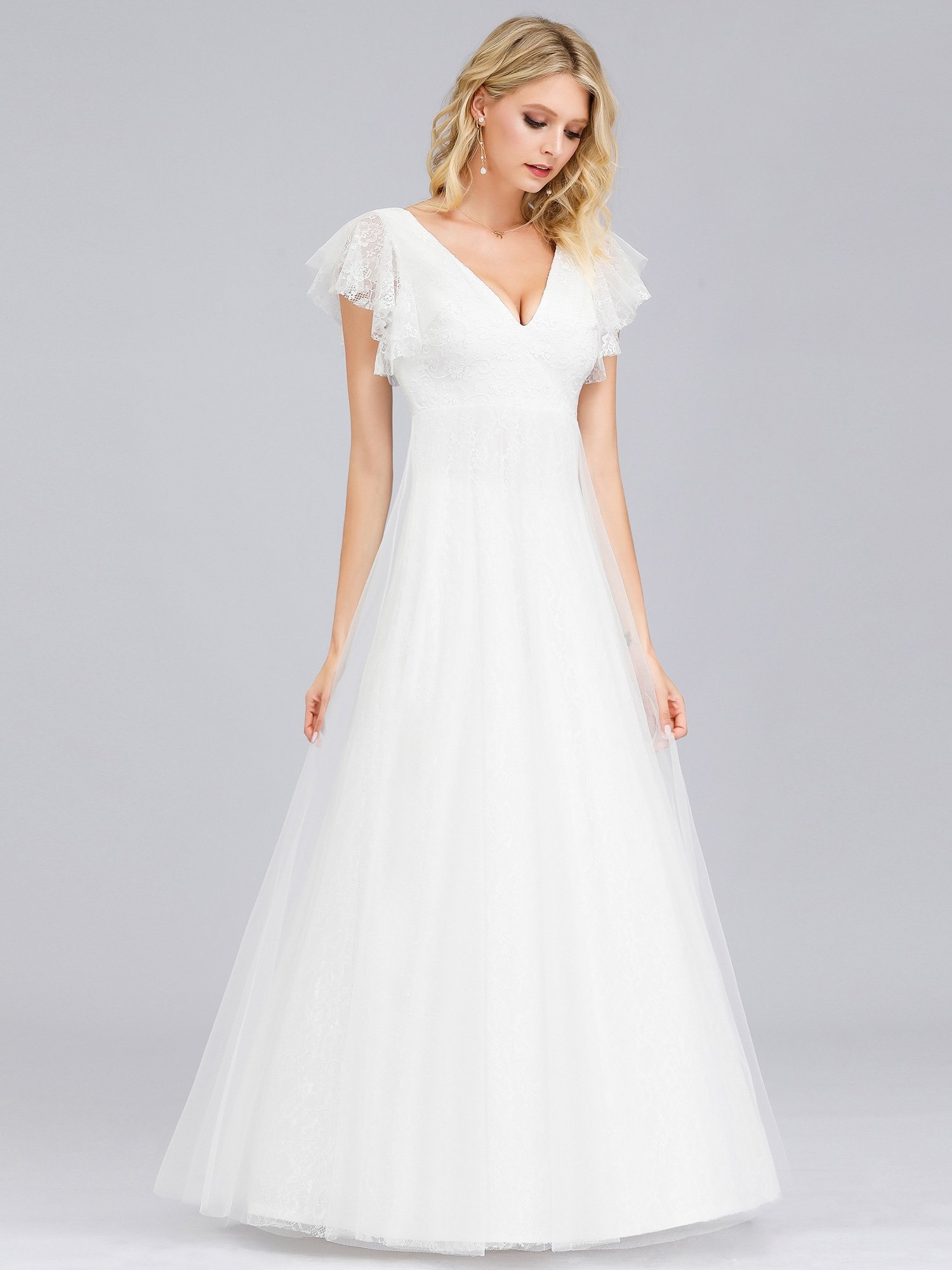 Lang gallakjole - Vanilla, off-white - Skøn lang kjole i blonde med ærme
