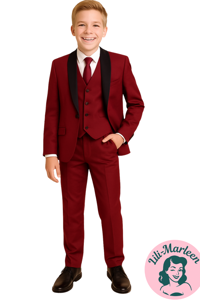 Børne smooking: Victor Kean - vinrød - 5 dele